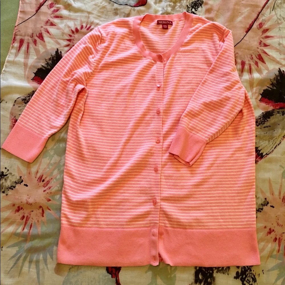 Merona pink and white striped cardigan